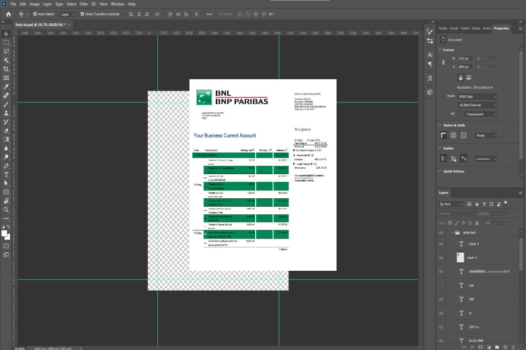 Modèle Word et PDF de relevé d'entreprise de BNL Bank template Modèle Word et PDF de relevé d'entreprise de BNL Bank template
